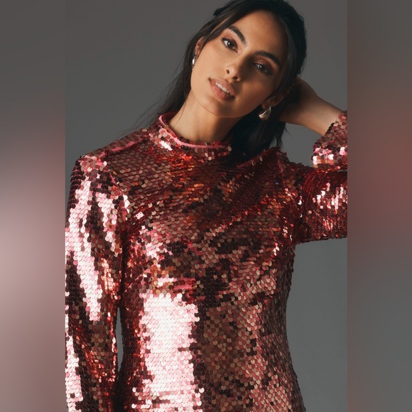 Anthropologie Maeve Long-Sleeve Mock-Neck Sequin Mini Dress, SMALL NWOT - Picture 4 of 7